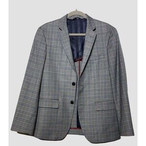 Ben Sherman Mens 38S Slim Fit Glen Plaid Sport Coat Gray Blue Mod Blazer